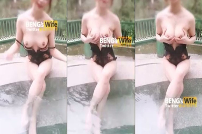穿泳装好热,正妹泳池边露奶透气